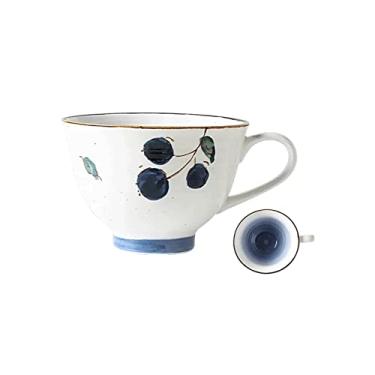 Imagem de Copo de água de cerâmica moderno de 350 ml retrô para casa xícara de café da manhã xícara de aveia de grande capacidade xícara de café de cerâmica para bebidas (azul)