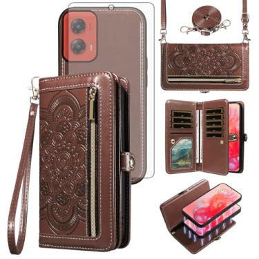 Imagem de Asuwish Capa de celular para Motorola Moto G Stylus 5G 2024 com zíper carteira destacável com protetor de tela de vidro temperado, alça transversal para pulso mandala flor flip porta-cartão G5