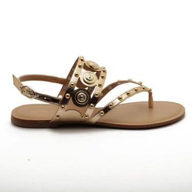 Imagem de Sandália Flat Sapato da Corte Vazada Moedas Tachas, S ouro light, 36