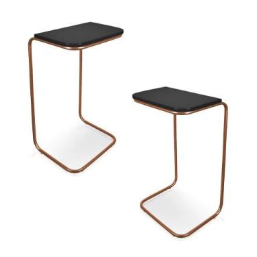 Imagem de Kit 02 Mesas Lateral Tampo Multiuso Para Sofá Base Bronze J01 - D'Ross