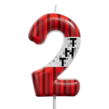 Imagem de Velas de aniversário com número vermelho e branco 0-9, velas de topo de bolo estilo pixel para crianças, aniversário, formatura, casamento e artigos de festa (TNT, 2)