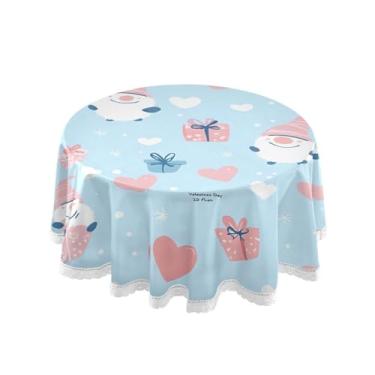 Imagem de Qilmy Toalha de mesa redonda de palmeira de treliça verde, 152 cm, resistente à água, à prova de derramamento, capa de mesa grande para jantar de reunião de família em ambientes internos e externos