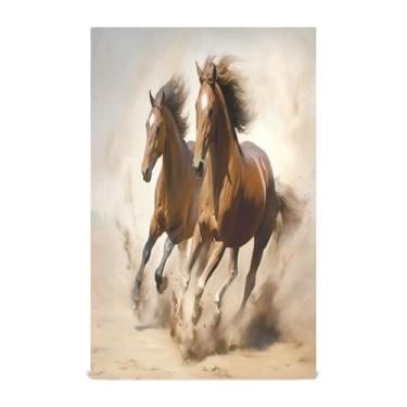 Imagem de Wassud Toalhas de cozinha dois cavalos galopantes toalhas de prato de cozinha 1 pacote panos de prato macios com laço para pendurar toalha de mão super absorvente de secagem rápida toalhas de chá de