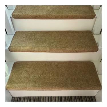 Imagem de Tapetes antiderrapantes para degraus de madeira - 6 peças de tapetes marrons (89.9 cm x 23.9 cm x 3.0 cm) para crianças, idosos e animais de estimação - Design Bullnose arredondado macio, 65-100 cm de