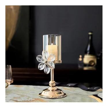 Imagem de Castiçal de vidro de pétala de cristal de luxo leve ornamentos de decoração de mesa retrô suporte de vela suporte de castiçal (transparente, pequeno)