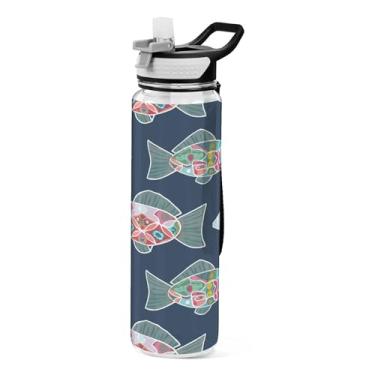 Imagem de xigua Garrafa de água de peixe peculiar com tampa de palha, garrafas de água de academia transparentes à prova de vazamentos para esportes ao ar livre, beber fitness, treino, viagem, 940 ml
