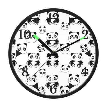 Imagem de STAYTOP Lindo relógio de parede de LED panda preto e branco para quarto com brilho noturno, relógios de parede silenciosos de 30 cm para decoração de sala de estar, controle de som, relógio de parede