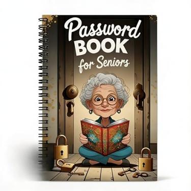 Imagem de Livro de senhas espirais de desenho animado para idosos, organizador de login de 70 páginas com design de cadeado para casa e computador