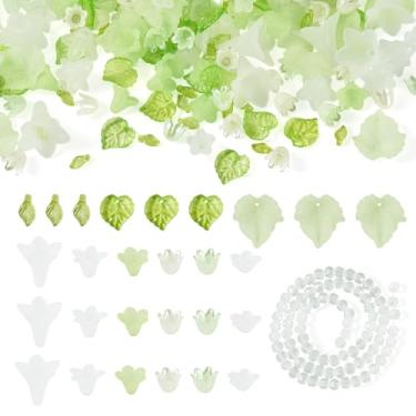 Imagem de Craftdady 447 peças de contas de folha de acrílico verde folhas de árvore de bordo contas de planta de flor contas de vidro redondas imitação de pérolas florais bonés para fazer joias colares brinco