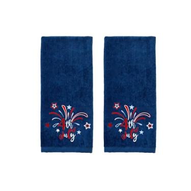 Imagem de JarThenaAMCS 2 peças de toalhas de mão patrióticas 4 de julho toalha de banheiro de algodão bordada, fogos de artifício, estrelas, azul marinho, toalha de banho absorvente para cozinha, secagem