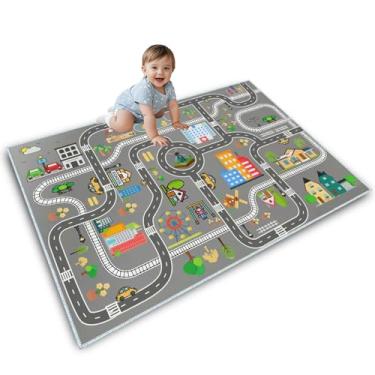 Imagem de Tapete de carro infantil, tapete de brincar para sala de jogos infantil, tapete de recreação, vida urbana, ótimo para brincar com carros, brinquedos, tapete de área infantil com suporte de borracha