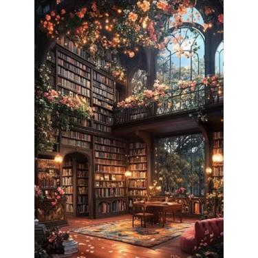 Imagem de AIBOERL Kits de arte de diamante de livraria para adultos, kits de pintura de diamante 5D para adultos iniciantes, faça você mesmo broca redonda completa pintura de pontos de diamante kits de arte