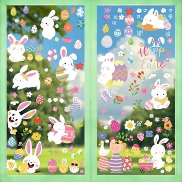 Imagem de Adesivos de janela de Páscoa para crianças, 134 peças de adesivos de janela de ovo de coelhinho fofo, decorações de primavera de Páscoa estáticas para casa, sala de aula e janelas de festa