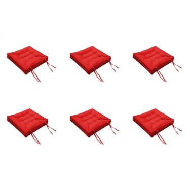 Imagem de Kit com 6 Almofadas Futon de Suede Liso 40x40cm - Assentos Confortáveis para Cadeiras, Bancos e Móveis, Duráveis e Decorativos (Vermelho)