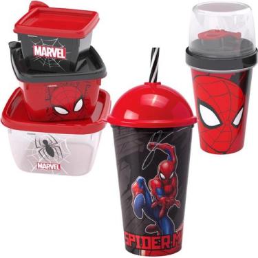 Imagem de Kit Homem Aranha Infantil Porta Lanche Escolar C/ Copo 500ML - Plasúti