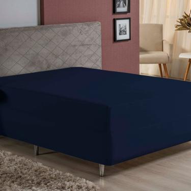 Imagem de Lençol Com Elástico Queen Nobre 1 Peça Luva De Box 55cm De Altura Malha 100% Algodão - Azul-marinho