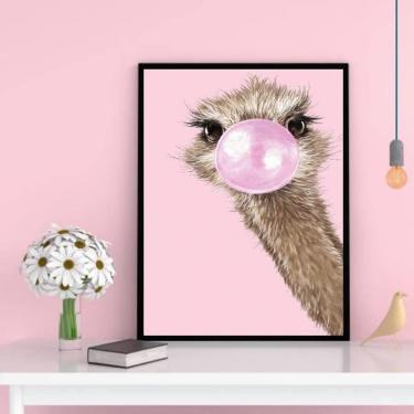Imagem de Quadro Decorativo Avestruz Bubble Gum 24X18Cm Madeira Preta