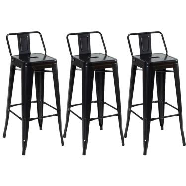 Imagem de Kit 3 Banquetas Altas Industriais Pretas em Aço 76cm com Encosto – Estilo Tolix