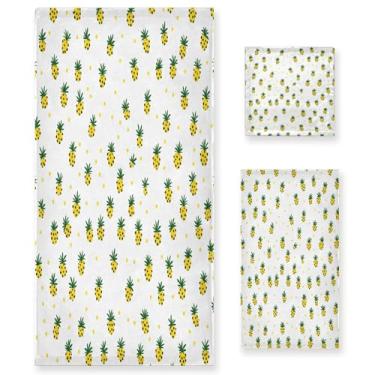 Imagem de xigua Conjunto de toalhas de banheiro com padrão de abacaxi toalha de banho macia absorvente de 3 peças toalha de mão toalhas decorativas para banheiro, academia, hotel, praia, piscina