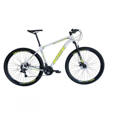 Imagem de Bicicleta Aro 29 Ksx Sd7 21v Cabos Internos Alumínio Freios A Disco Garfo Suspensão Branco Amarelo Tamanho 15