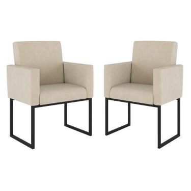 Imagem de Kit 02 Poltronas Com Base De Ferro Preta Reforçada Balaqui Bege