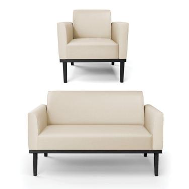 Imagem de Sofá Namoradeira Com Poltrona Base De Madeira Fixa Preto Marisa Corino Bege D03 - D\'rossi