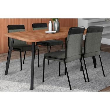 Imagem de Sala De Jantar Completa Stellar 1597 Aço C- Tampo Madeirado 160x90cm E 4 Cadeiras Duo Preto-nogal - Preto-grafite - Preto - Carraro