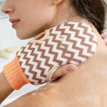 Imagem de Luvas de banho esfoliantes corporais - Luvas de banho macias para cuidados com a pele, luvas de esfoliação corporal para esfoliação e limpeza (laranja)