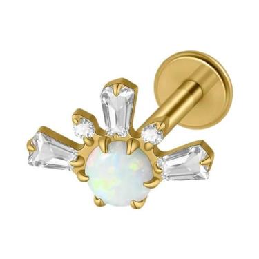 Imagem de Piercing Labret De Titânio 16G Com Zircônia Transparente E Opala Para 