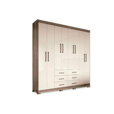 Imagem de Guarda Roupa Casal 8 Portas E 6 Gavetas C/ Pés Liverpool Castanha/Off White - Santos Andirá