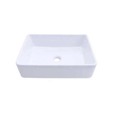 Imagem de Cuba de Apoio para Banheiro Sem Válvula Retangular Louça Cerâmica Hematita Pingoo.casa - Branco