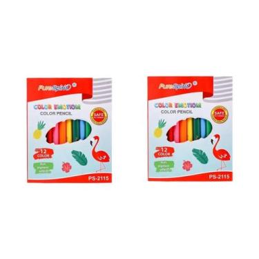 Imagem de Conjunto De 12 Lápis De Cor Mini Pré-Afiados Para Crianças E Estudante