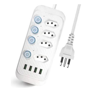 Imagem de Régua Extensão 4 Tomadas E 4 Usb 4 Pd Led Bivolt 110v/220v Cor Branco 