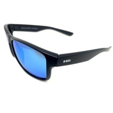 Imagem de Óculos de Sol Oahu Azul HD em acetato preto com as lentes AZUL POLARIZ