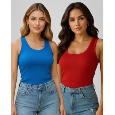 Imagem de Kit 2 Blusa Regata Feminina Ribana Canelada Basica Lisa - Luau Brasil,