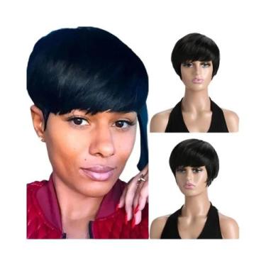 Imagem de Peruca Sintética Curta Cacheada Preta De 10 Polegadas Com Franja Para 