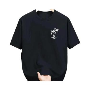 Imagem de Camiseta Masculina De Verão Em Algodão Casual Com Gola Redonda E Manga