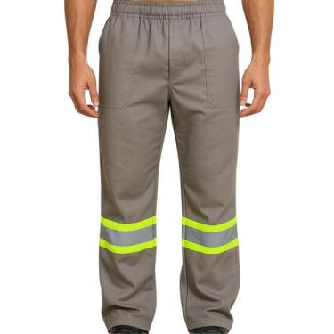 Imagem de Calça Brim Cinza com Faixa Refletiva Uniforme Profissional Kaballah, C