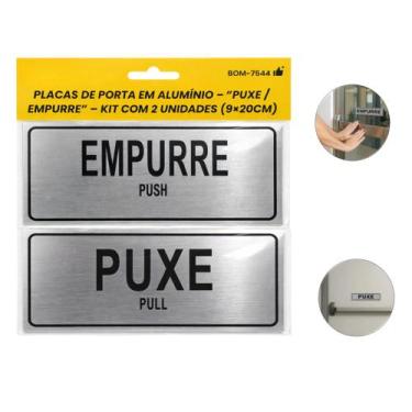 Imagem de Placas Sinalização Porta Alumínio Escovado Puxe Empurre BOM7544 - BOMV