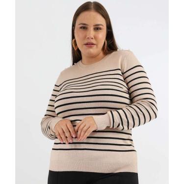 Imagem de Suéter Plus Size Feminino Tricô Listrado Pérolas Maris-53457 - MARISA,