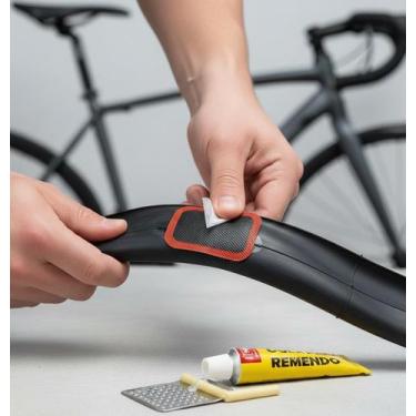 Imagem de Kit Reparo Câmara De Ar pneu de Bicicleta Com Cola E Remendo Emergênci