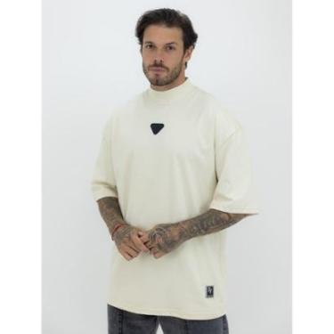 Imagem de Camiseta Oversized Gola Alta Borracha Triângulo All Black Streetwear Algodão Premium Creme-Masculino