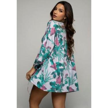 Imagem de Saída de Praia Kimono Estampado Tecido Proteção Solar Uv 50+-Feminino