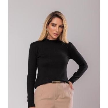 Imagem de Blusa Feminina Tricot Gola Alta Manga Longa Lisa Salvatore - Preto - U-Feminino