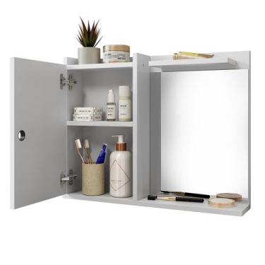 Imagem de Espelheira de Banheiro Armarinho Suspenso 1 Porta Prateleira Organizad