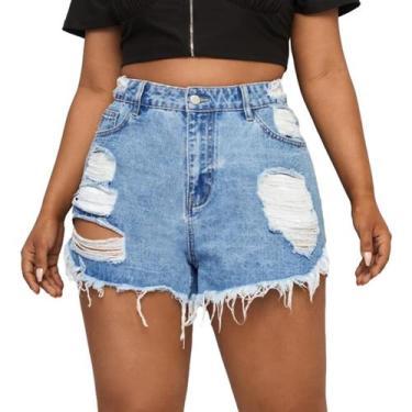 Imagem de Shorts jeans GAGELE Plus Size de cintura alta para mulheres