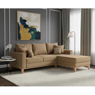 Imagem de Sofá Beny com Chaise Direita, 2,00x1,40m, 3 Lugares, Linho, Base em Ma