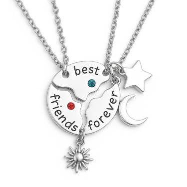 Imagem de Colar Da Amizade Best Friends Com Berloques Lua Estrela Sol Prateado