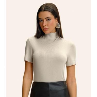 Imagem de Blusa Feminina Gola Alta ViscoTrico Básica Endless Bege, G, Bege