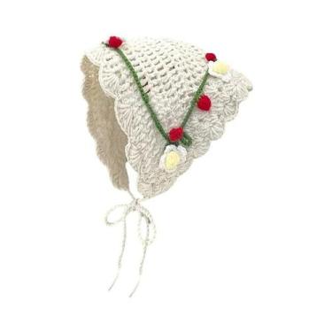 Imagem de Lenço De Lã Coreano Artesanal Feminino Com Renda De Crochê, Chapéu Tri